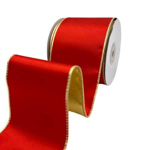 Red Satin Gold Metallic Ribbon