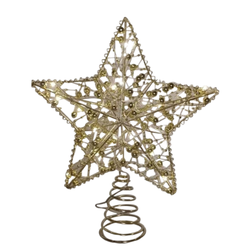 Gold Tree Topper Star w/ Beads