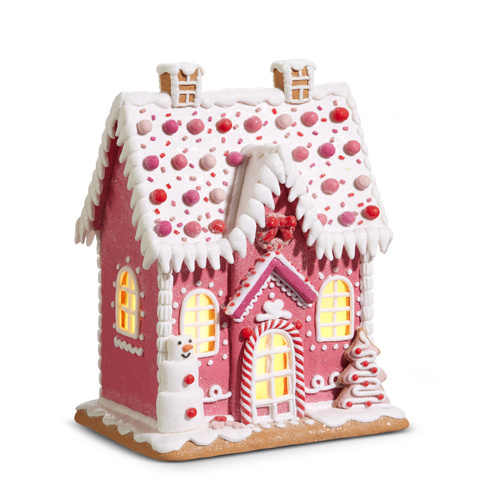 Raz | Pink Lit Gingerbread House