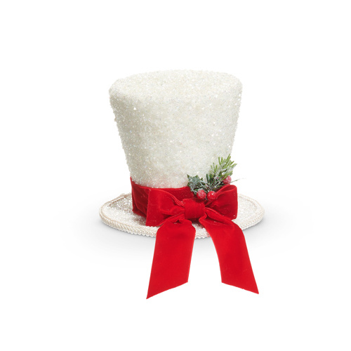 White Glitter Hat w/ Red Bow