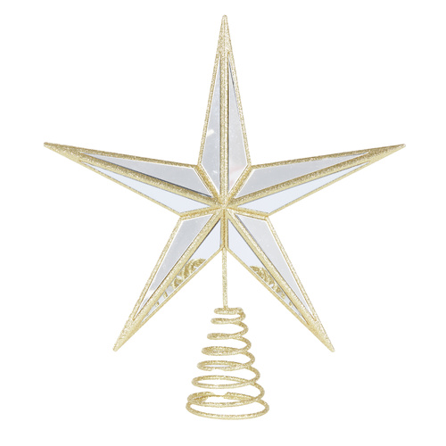 9 Point Mirrored Tree Topper Star Gold