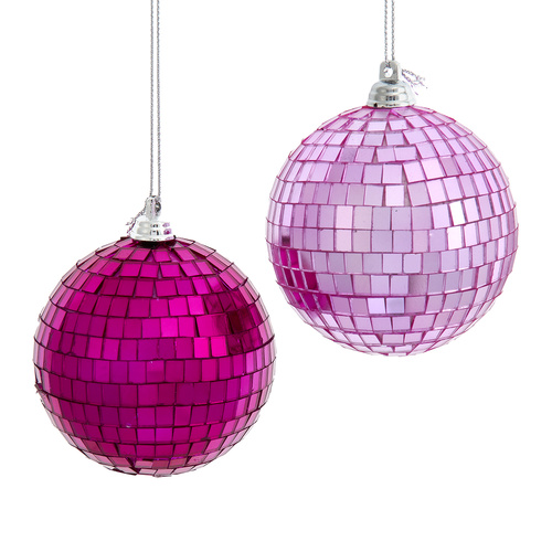 Kurt Adler | Glass Mirrored Ball | Hot Pink