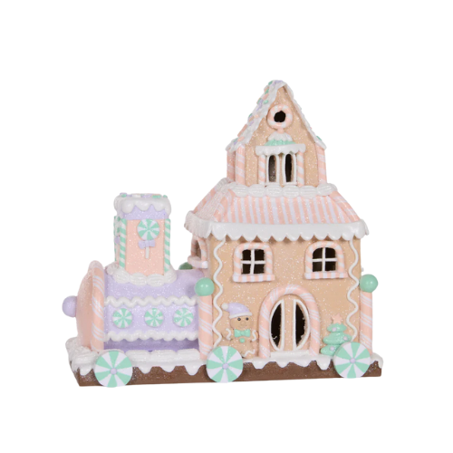 Holly & Ivy | Led Pastel Gingerbread Train House