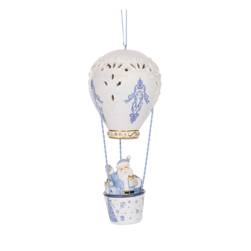 Snowy Blue Santa in Hot Air Ballon