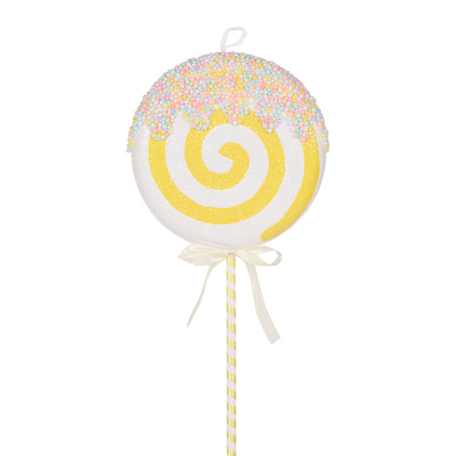 Iced Sprinkle Yellow Swirl Lollypop