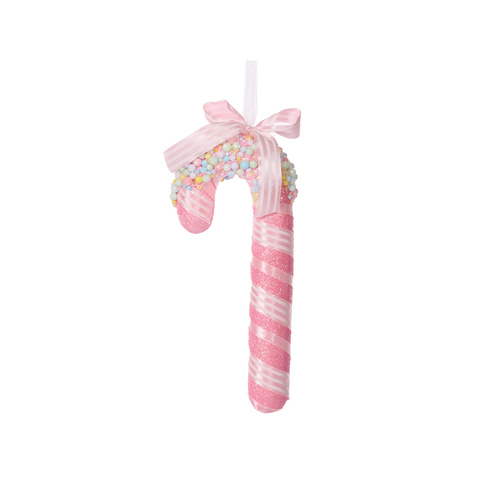 Iced Sprinkle Pink CandyCane Ornament | Sml