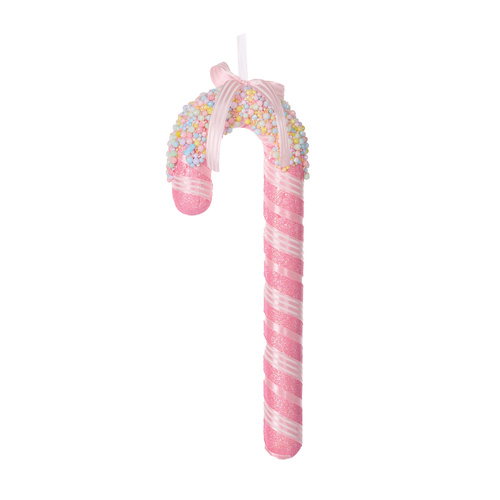 Iced Sprinkle Pink CandyCane Ornament | Lge