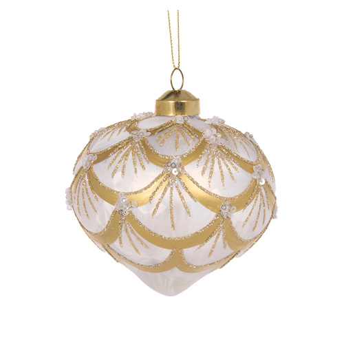 White & Gold Scalloped Onion Bauble