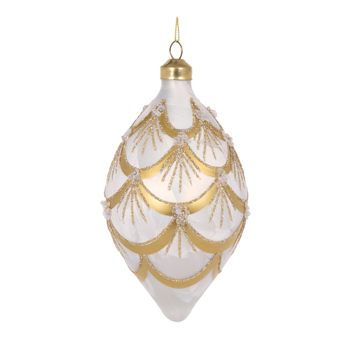 White & Gold Scalloped Drop Bauble