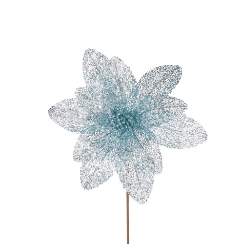 Sheer Light Blue Glittered Poinsettia