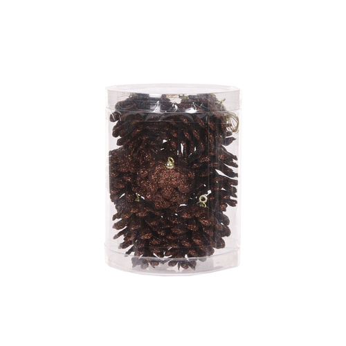 12 PK Mini Brown Glitter PInecones GLITTER PINECONES