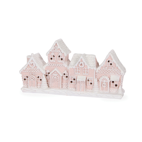 Led Piped Pink Gingerbread Village