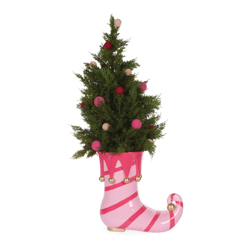 Striped Elf Boot w/Christmas Tree