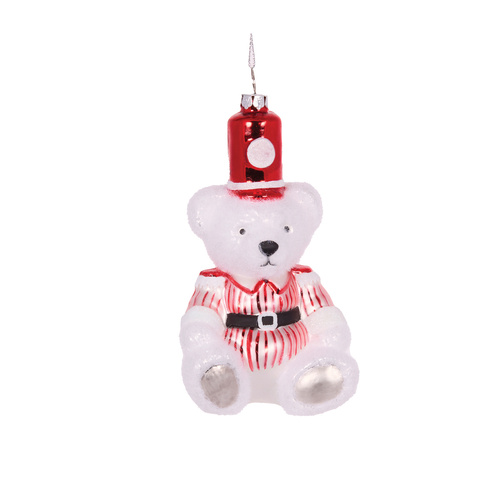 Glass Candy Striped Bear Ornament