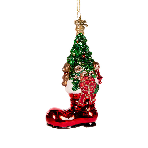 Boot w/Tree & Gifts Glass Ornament
