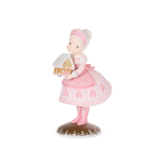 Pastel Gingerbread Mrs Claus w/ House