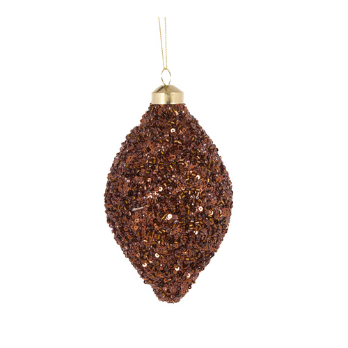 Brown Textured Glitter Drop Bauble