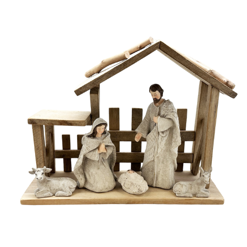 Nativity Scene w/ Wooden Stable