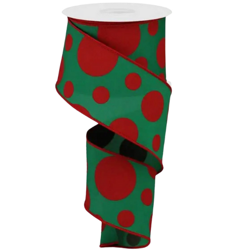 Emerald Green Red Polka Dot Ribbon
