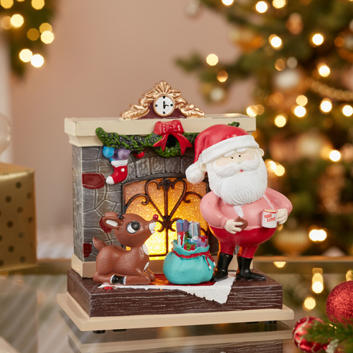 Kurt Adler | Reindeer & Santa Fireplace
