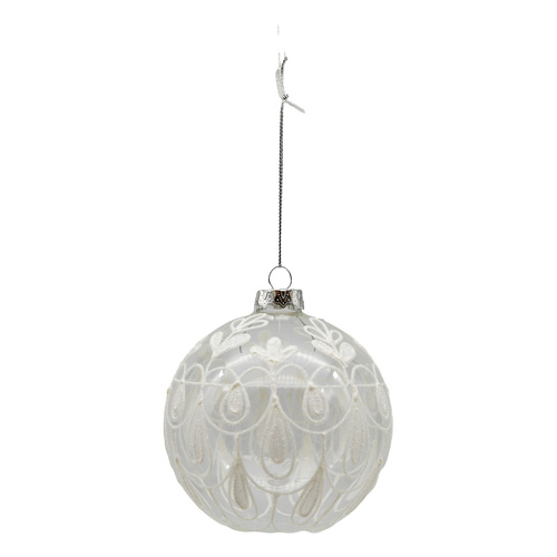 Clear White Ornate Bauble
