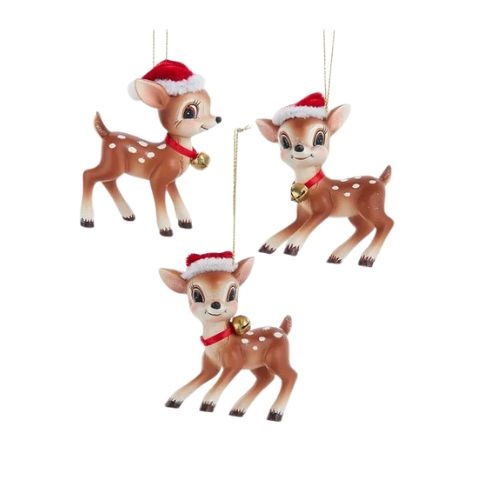 Deer w/ Christmas Hat Ornaments