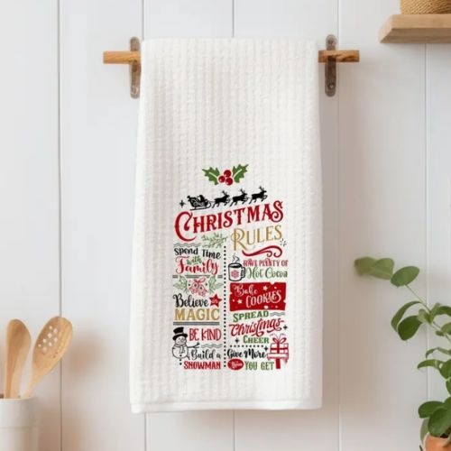 Christmas Rules Tea Towel