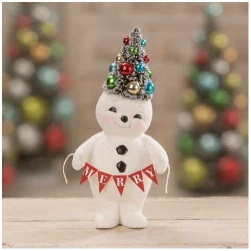 Bethany Lowe | Retro Merry Snowman With Tree | TL1353