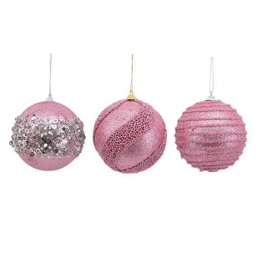 10cm Pink Baubles Assorted Styles
