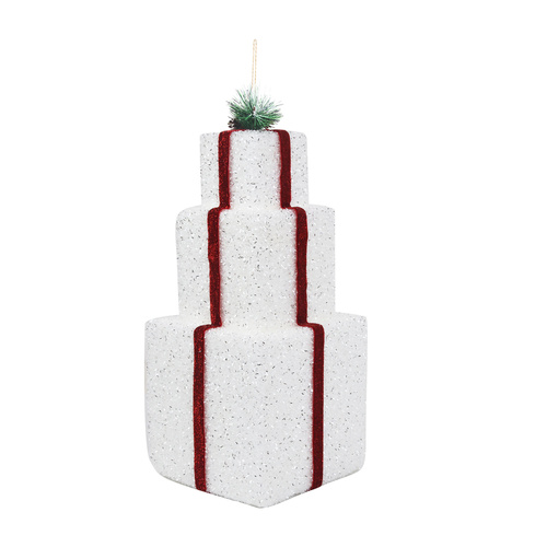 Tiered White Glitter Present Box Stack