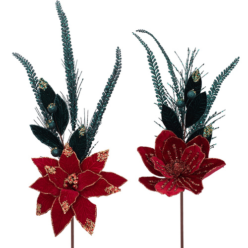 Red Flower w/ Velvet Greenery