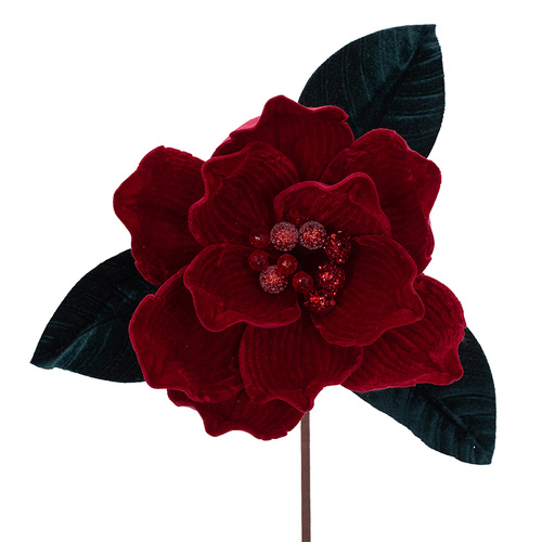 Burgundy Velour Magnolia w/ Greenery