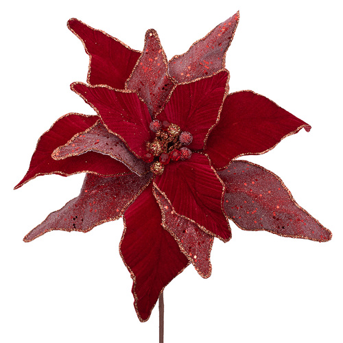Red Toned Jewelled Poinsettia Stem