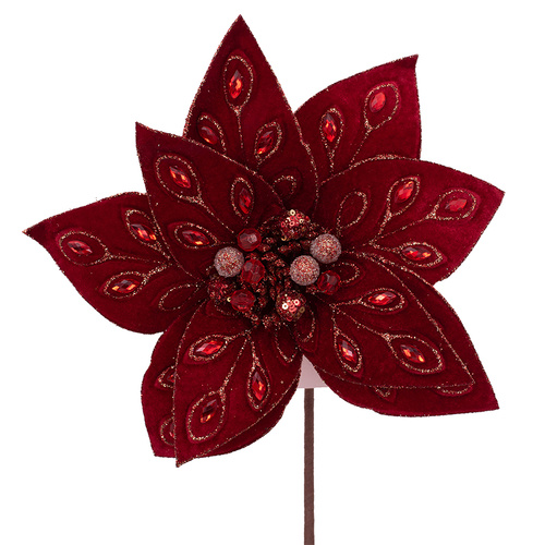 Red Jewelled Poinsettia w/ Stem