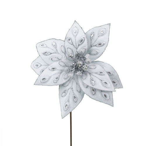 White Jewelled Poinsettia w/ Stem
