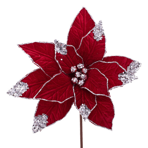 Red Poinsettia w/ Silver Tips