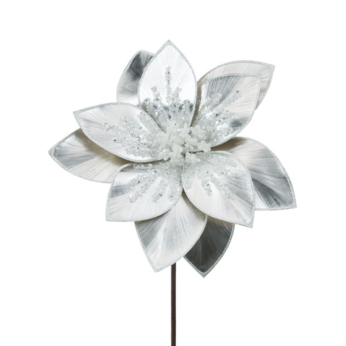 Silver Lame Poinsettia w/ Glitter Centre