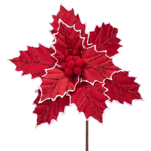 Red Velour Poinsettia w/ White Edging