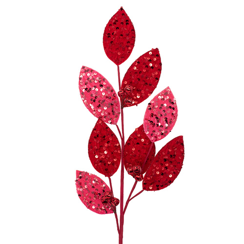 Red w/ Candy Pink Sequin Leaf Stem