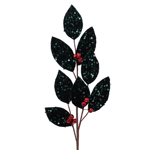 Emerald Sequined Leaf Stem w/ Berries