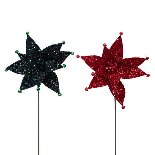 Sequined Poinsettia w/ Bells 