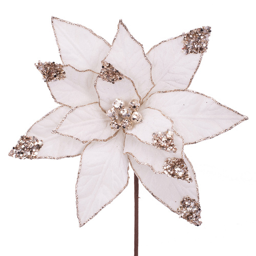 Ivory Velvet Poinsettia w/ Gold Details