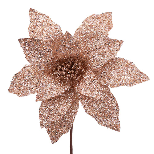 Rose Gold Glittered Poinsettia w/ Stem