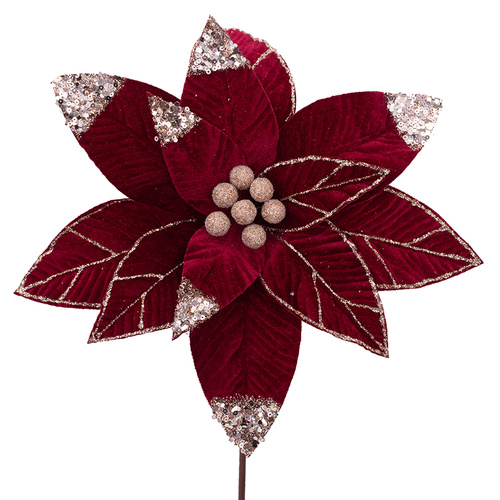 Burgundy Velvet Poinsettia w/ Gold Details