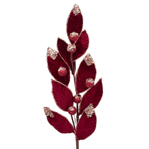 Burgundy Velvet Leaf Stem w/ Rose Gold Details