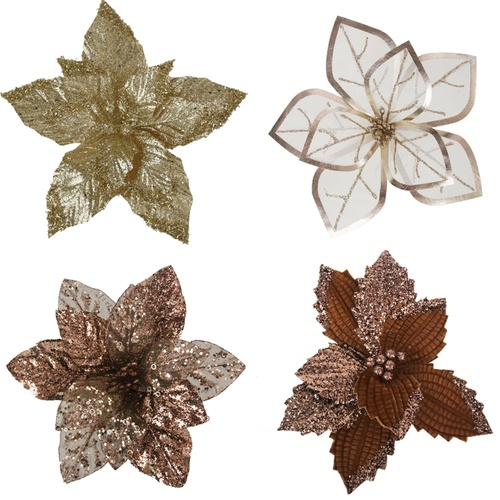 Assorted Poinsettias w/Clip 28cm