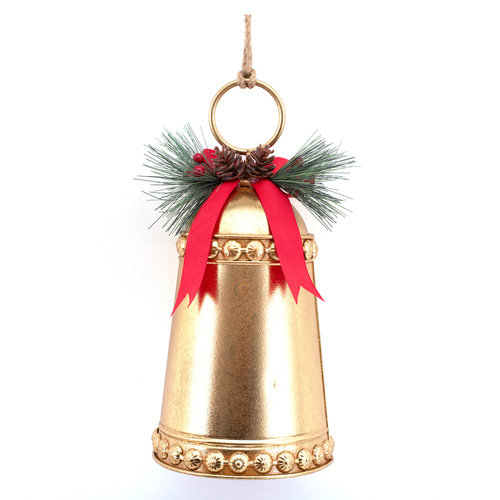 Gold Metal Bell w/ Pine Berries