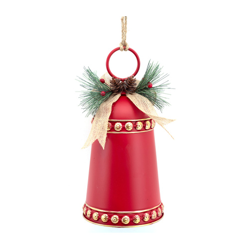 Red Metal Bell w / Pine Berries