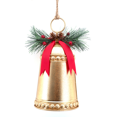 Gold Metal Bell w/ Pine Berries