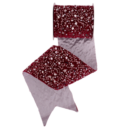 Burgundy Velvet Ribbon W/ Glitter
